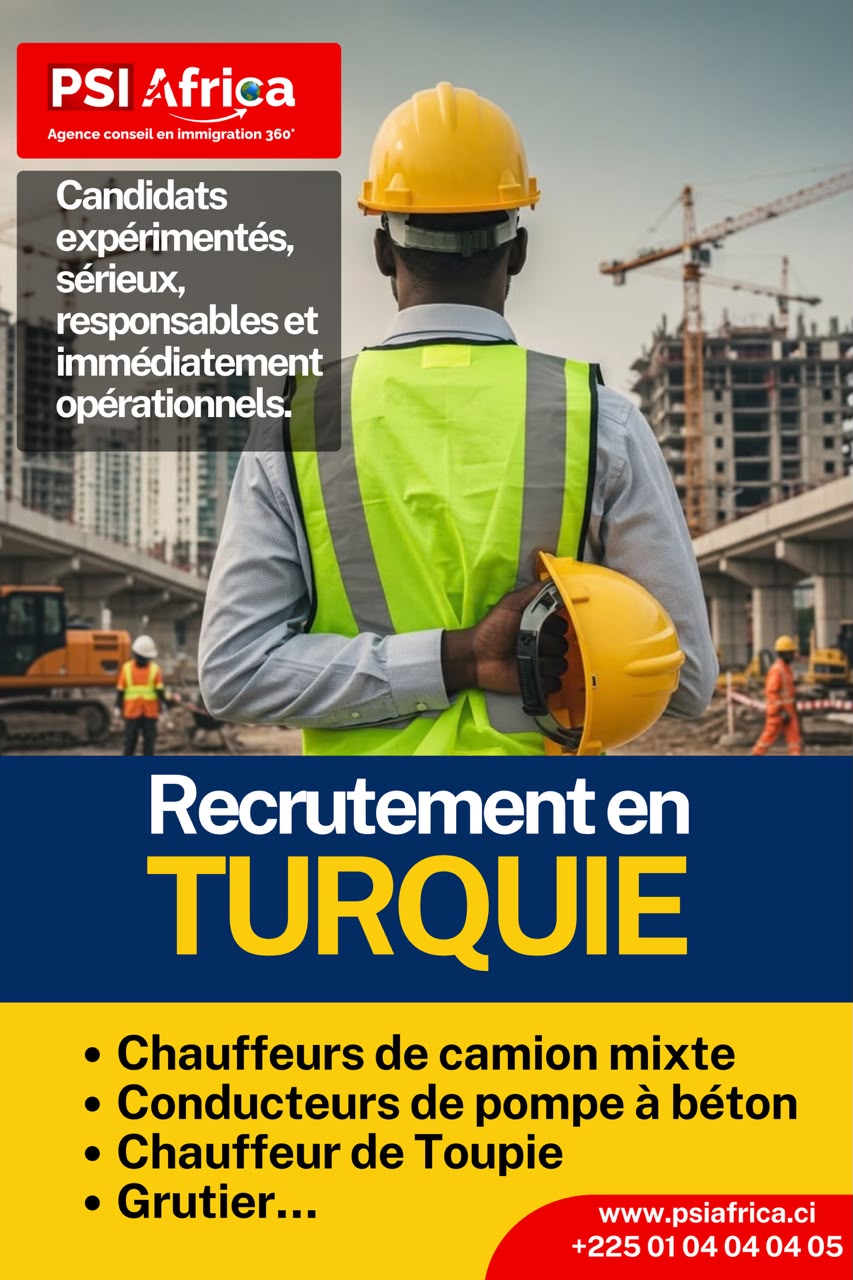 OPPORTUNITÉ D'EMPLOI EN TURQUIE